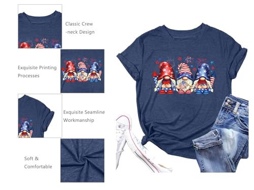 Gnomes 4th of July Shirt Women Patriotic Gnomies Tops Funny USA Flag Stars Stripes Print Graphic Tees — view 6