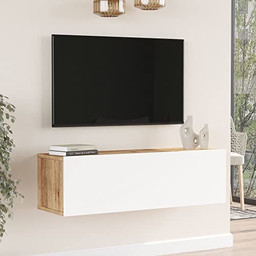 [en.casa] Meuble TV Support Télé Suspendue au Mur avec Compartiments de Rangement Banc Télévision Flottante pour Salon Chambre Panneau de Particules 30 x...