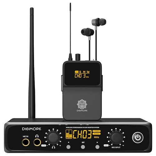 Image of DIGIMORE Wireless in-Ear Monitor System with Earphones | 328 Ft Range | Rack Mount | Professional Stereo Sound Transmitter | for Studio, Guitar, Band Rehearsal, Live Performance (D-800 Pro)