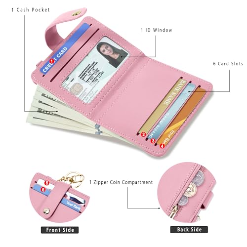 Image of Airkit Small Wallet Women RFID, PU Leather Card Holder with Keychain | Slim Compact Zipper Coin Purse for Ladies, Travel Holiday Gifts for Mom, Cute Mini Bifold Wallets