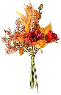 Artificial Flowers Plants Bouquet Autumn Harvest Silk Flower Orange Fall Floral Arrangement Centerpieces for Thanksgiving Halloween Home Wedding Party Vase Garden Table Decor