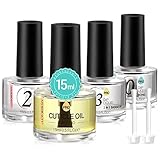 AZUREBEAUTY Dip Powder Liquid Set 15ml/0.5oz Cuticle Oil 2 in 1 Dip Powder Base Top Coat with Activator, Bond, Cuticle Care for Dipping Powder Kit Nail Manicure Essential Salon Home, No Need Nail Lamp