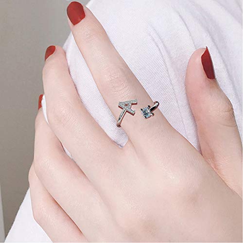 Haoze Initial Letter Ring For Women Girls Silver Stackable Alphabet Rings With Initial Adjustable Crystal Inlaid Initial Rings Bridesmaid Gift(A) #TOP2