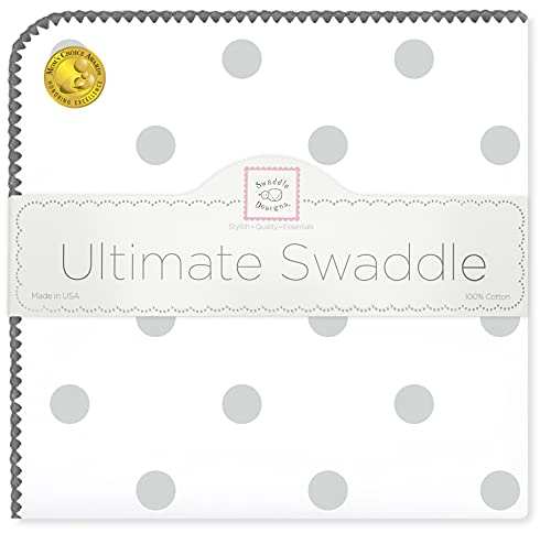 SwaddleDesigns Large Receiving Blanket, Ultimate Swaddle for Baby Boys, Girls, Softest US Cotton Flannel, Best Shower Gift, Made in USA, Sterling Big Dots (Mom's Choice Award Winner)