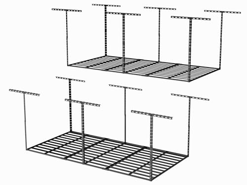 Image of SunsGrove 4x8 Garage Storage Overhead Rack Organization, Adjustable Ceiling Mounted Storage Racks, 800LBS Weight Capacity, 22 inch-40 inch Ceiling Dropdown, 2 Pcs, Hammertone Black