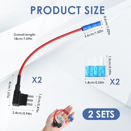 YENOVO Universal Micro3 Fuse Tap Add-a-Circuit Adapter Kit, 2 Pack 12V Blade Fuse Holder with 2 Fuses for Auto Electrical Accessories, Underbody Lights, Dash Cams and More (15A)