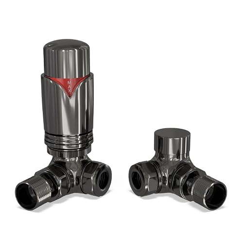 Uk Radiators Black Nickel - Corner Black Nickel Thermostatic Radiator Valve And Corner Lockshield Valve - Polished Black Nickel Finish - Classy And Modern Design 1/2" X 10Mm Corner Radiator Valve