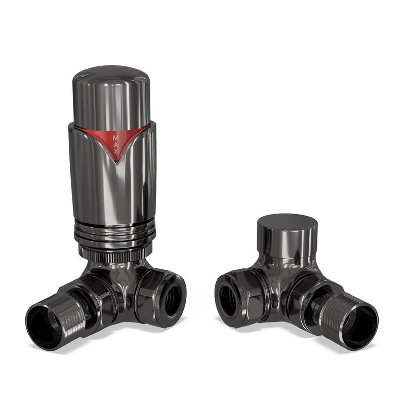 UK Radiators Black Nickel Thermostatic Radiator Valve and Corner Lockshield Valve, Polished Black Nickel Finish - Image 2