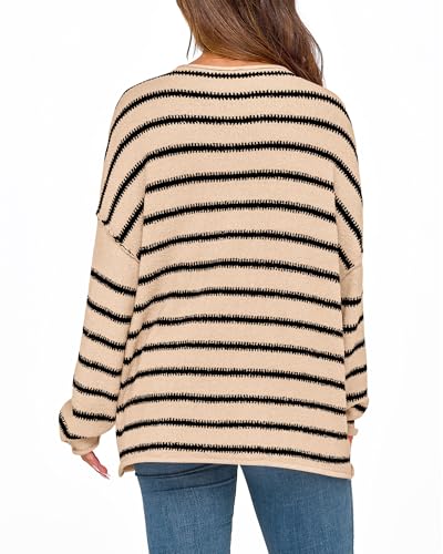 BTFBM Women's Striped Knit Sweaters 2025 Spring Fall Boat Neck Off Shoulder Long Sleeve Oversized Casual Pullover Tops