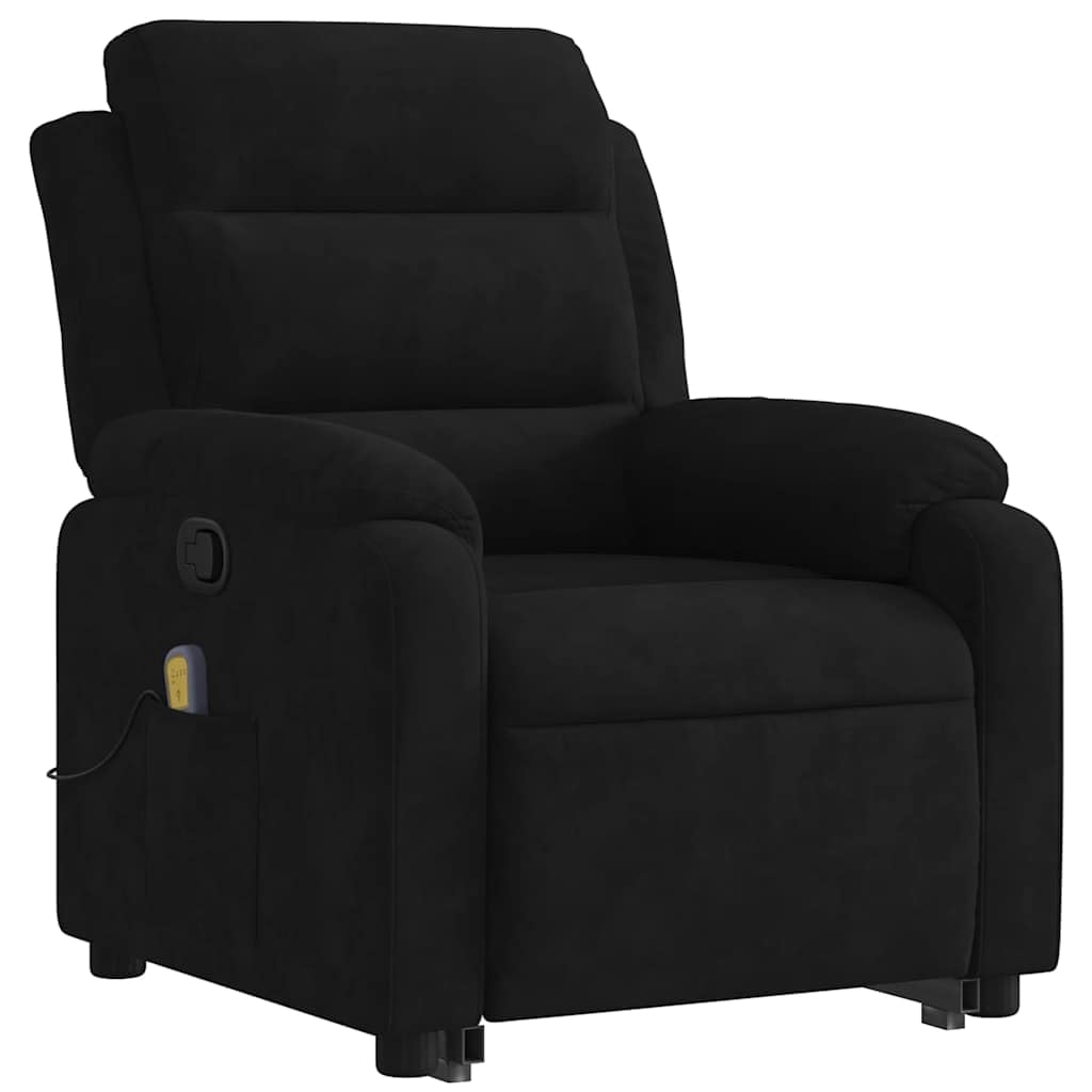 Massagesessel mit Aufstehhilfe Schwarz Samt, Relaxsessel mit elektrischer Hebefunktion, ergonomischer Komfort, modernes Design, Lounge, mit Massagefunktion für Wohnzimmer Büro