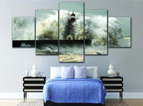 Impression sur toile phare tempête tableau premium avec cadre