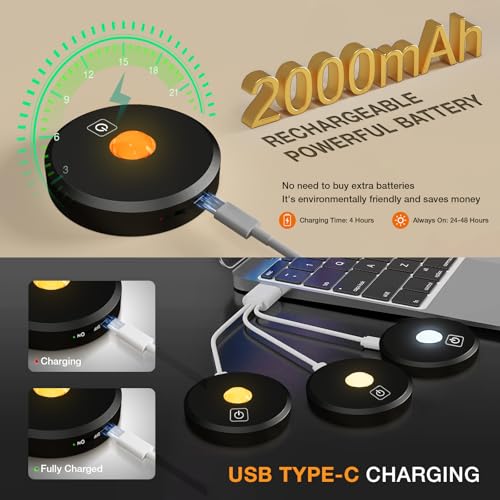 Image of Puck Lights With Remote Control - Rechargeable, Wireless Under Cabinet Lighting, 2000mAh Battery Operated Tap Push Touch, Stick On for Counter, Shelf, Bookcase (Black, 3 Pcs)