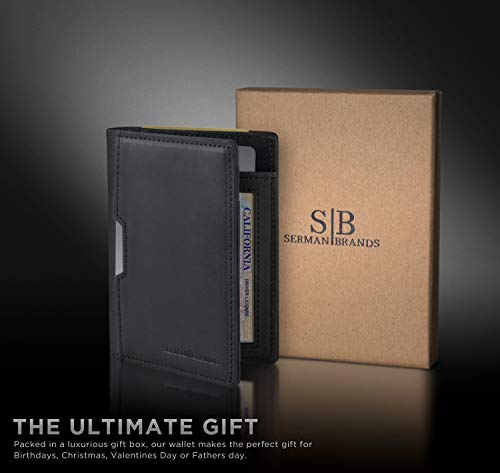 Serman Brands - Wallets For Men Slim Mens Leather Rfid Blocking Minimalist Card Front Pocket Bifold Travel Thin (Charcoal Black 5.0) #TOP5