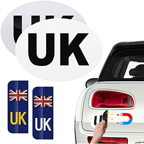 BFONS 4PCS UK Car Stickers for Europe,Number Plate + Oval Stickers,Strong Magnetic Force and Very Strong Adhesive,Strong,Durable,Weather Resistant,Long Lasting,for Driving in Europe Cover