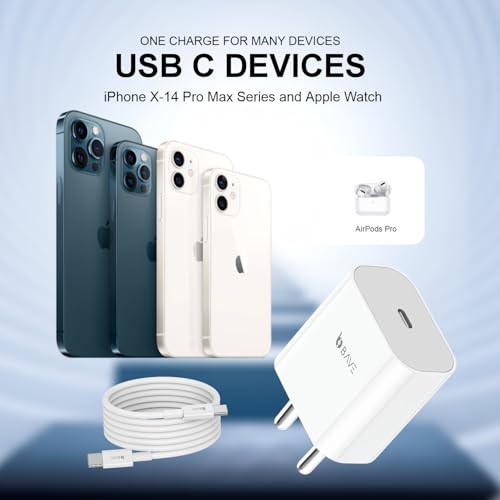 Image of BAVE 20W PD Fast Charger with USB-C to Lightning Cable | Compatible with iPhone 14 Pro Max, 14 Pro, 14, 13 Pro, 13, 12, 11, XR, XS & SE | BIS Certified | 1-Year Warranty | White