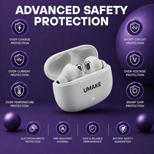 Image of Umake True Wireless Earbuds Bluetooth 5.4, Deep Bass Stereo Sound, ENC Noise Reduction Mic, Touch Controls, Fast Charging Case, IPX5 Water Resistant, TWS Earbuds for Android - White