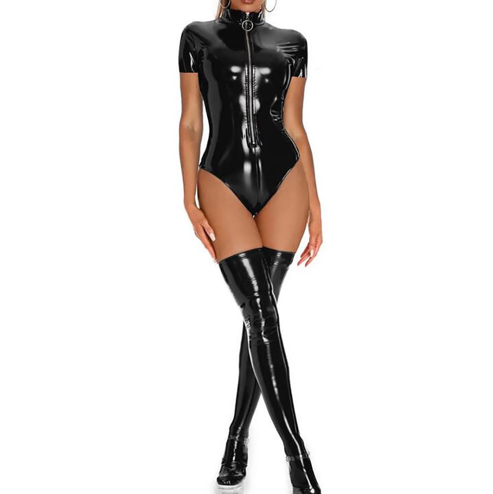 Body de piel sintética que estiliza la silueta para lencería sexy de mujer 5