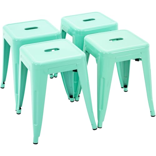 Image of Brage Living 18 Inch Industrial Metal Stools Set of 4, Stackable Classroom Stools, Backless Metal Dining Chairs for Indoor Outdoor, Kitchen Short (Mint Green)