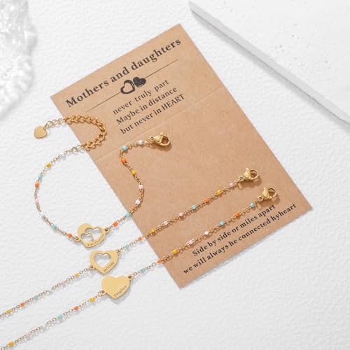 Image of DS Mother Daughter Bracelets Set,18K Gold Plated Stainless Steel Heart Jewelry for Women Girls,Mothers Day Gifts for Mom /Daughter,Adjustable Matching Bracelets for Mommy and Me gift box packaging