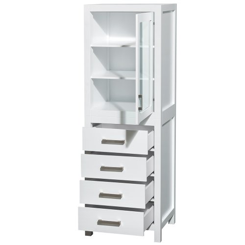 Wyndham Collection Sheffield 24 Inch Linen Tower In White With Shelved Cabinet Storage And 4 Drawers #TOP1