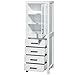 Wyndham Collection Sheffield 24 inch Linen Tower in White with Shelved Cabinet Storage and 4 Drawers