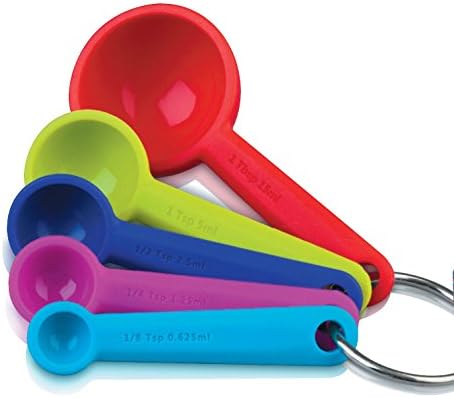 ZEAL Perfect Measure Silicone Measuring Spoons – Set of 5 – For Measuring Wet and Dry Ingredients - Multi-colored