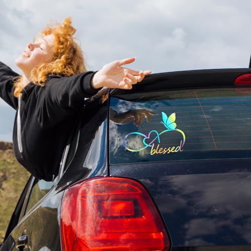 Image of Blessed Butterfly Infinity Heart Decal - 8.6 inch x 5.8 inch Waterproof Vinyl Sticker for Car, Truck, Window, Bumper, Laptop, Wall (Holographic)