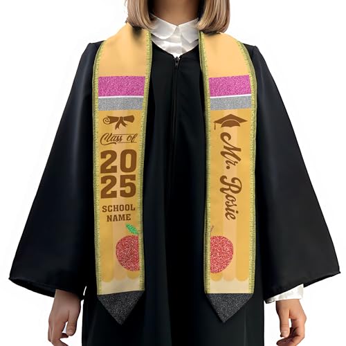 MonkeyVan Personalized Teacher Graduation Stole 2025,Custom Pencil Graduation Stole for Teachers,Class of 2025 Teacher Sash S287