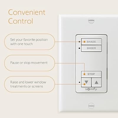 Somfy DecoFlex Wirefree RTS Wall Switch - 2 Channel - Pure White Tone - Control RTS Shades, Blinds, Curtains - Battery Pre-Installed, Button Labels, Mount Included - #1811068