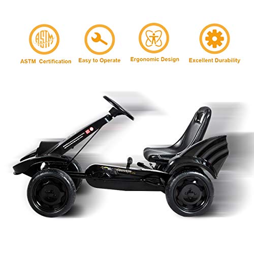 Costzon Kids Pedal Go Kart, Pedal Powered Ride On Car Toy, Children's 4 Wheels Riding Car W/Adjustable Seat, Foot Pedal, For Boys & Girls Age 3 To 8 Years Old, Indoor & Outdoor (Carbon Black Turbine) #TOP4