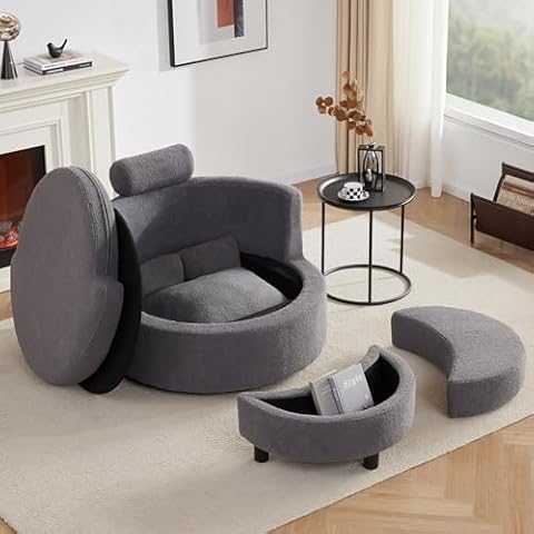AYEASY Swivel Chair with Ottoman Cover