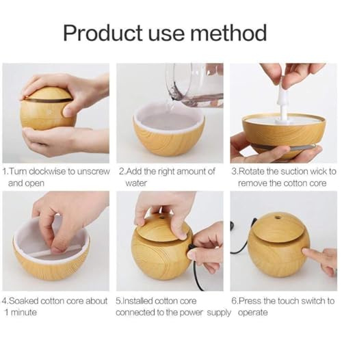 Image of Desidiya Round Magic Wooden Cool Mist Diffuser, Essential Oil Diffuser with LED Night Light for Car, Office, Home, Bedroom, One Click Aroma Therapy Humidifier for Plant and Baby Nursery - Light Brown