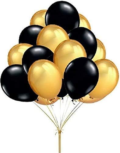 LUXZURY by Storio 12 inch HD Metallic Finish Balloons for Birthday/Anniversary Party Decoration (Gold + Black, Pack of 50)