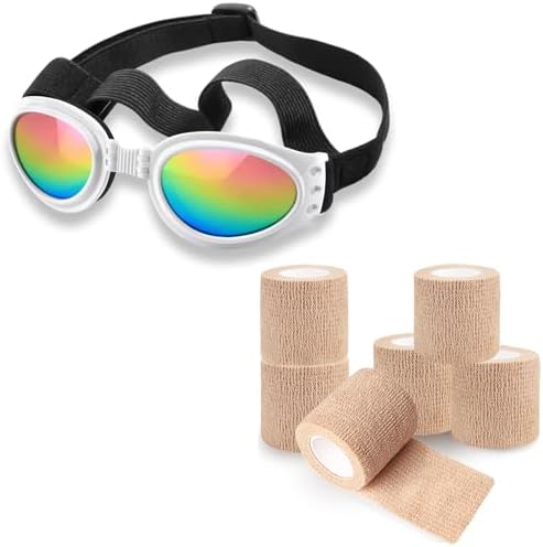 QUMY Dog Sunglasses for Dogs Over 15lbs White and Self-Adhesive B...