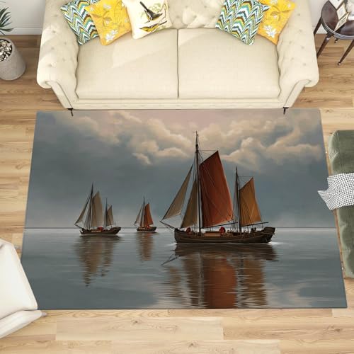 Tapis de sol style peinture huile voilier hollandais 160x230
