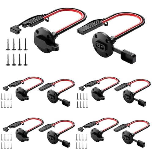 SAE Connector Power Socket Sidewall Port, 10AWG Cable Weatherproof Cable Quick Connect Panel Mount Universal Flush Mount Adapter for Solar Generator Battery Charger (2 Pack)