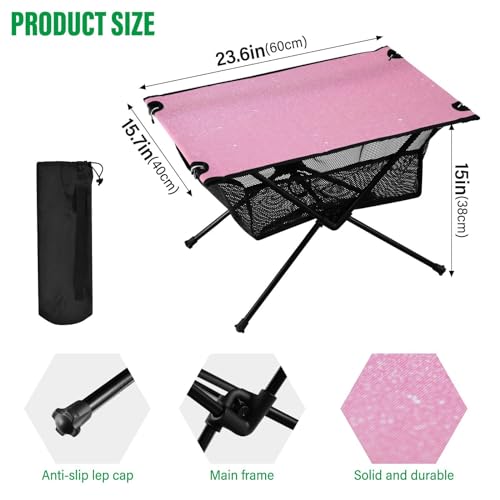 Mesa plegable para camping SDMKA temática rosa, portátil y fácil de llevar para playa y picnic con bolsa duradera miniatura 3