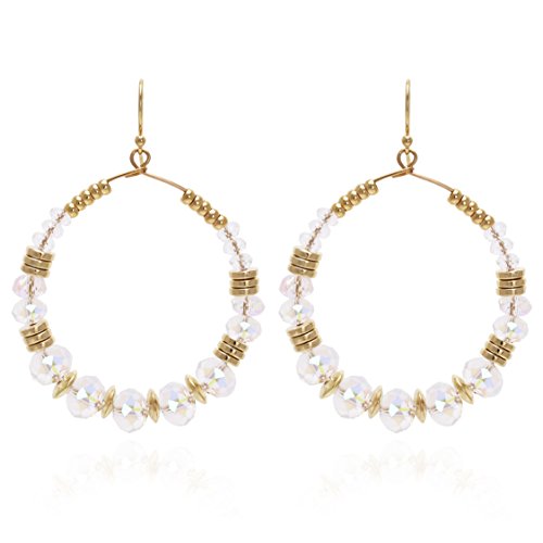 Bonaluna Women's Boho Chic Round Hoop Dangle Drop Earrings Gold Crystal