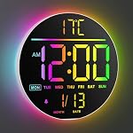MAXSTAR 10" Grande horloge murale numérique avec télécommande,8 RGB Couleurs Grande Moderne LED Affichage d'écran, brillance automatique, DST,Température,Armoirie murale Horloge pour salon, Chambre, Cuisine Décor-Blanc