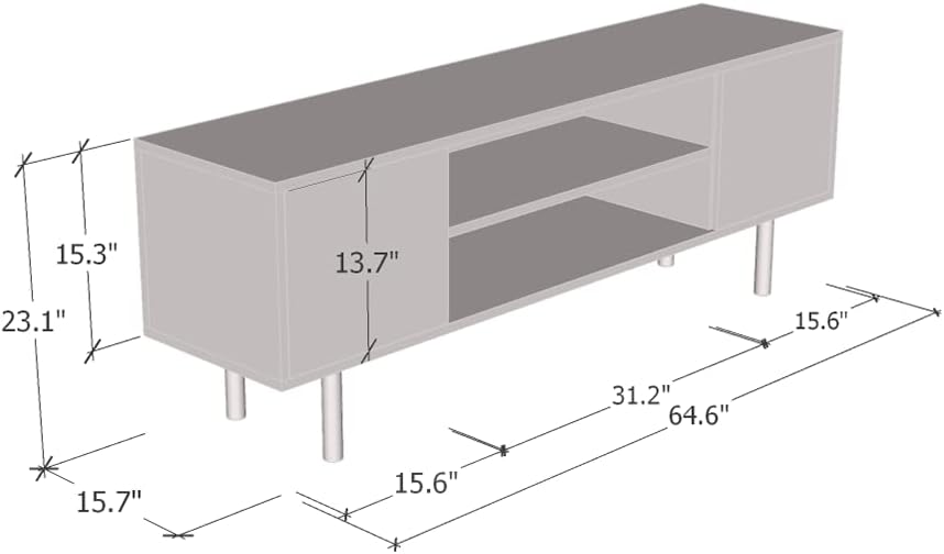 Meble Furniture Goldie Bl-Ef Floating TV Stand — High-Gloss Modern Media Console — Fits TVs Up to 75" — White, 79" W x 15.7" D x 15.7" H