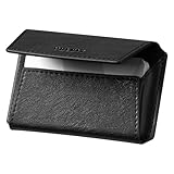VULKIT Leather Business Card Holder Case for Men Slim Pocket Business Card Wallet Name Card Case Holder, Holds 20 Business Cards, Black, Slim