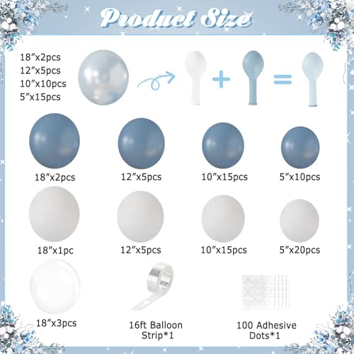 Dusty Blue Balloon Arch Kit 108Pcs Double Stuffed Balloons Garland Including Dusty Blue Pearl White Balloons Different Size for Birthday Baby Shower Bachelorette Party Decorations - Thumbnail 3