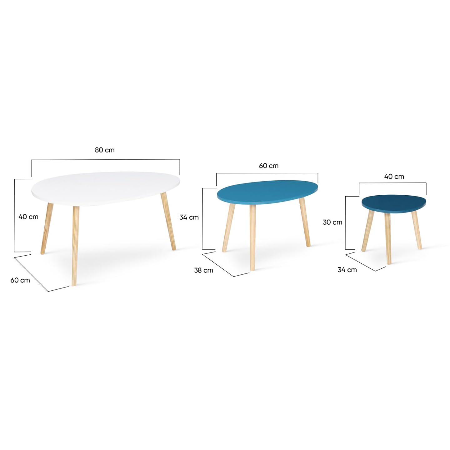 IDMarket - Lot de 3 Tables Basses gigognes Gaia laquées Blanc Bleu scandinave