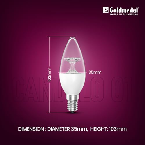 Image of Goldmedal Candylo 01 2.5W Candle Bulb Warm White(3000K) | Modern Design | Bulb Base E14 | for Chandeliers, Wall & Decorative Lights, Desk Lamps, Floor Lamps | 4Kv Surge Protection |