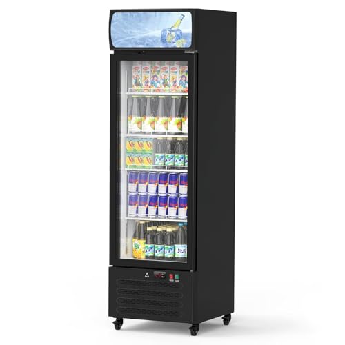 Image of Commercial Refrigerators, 11.3 Cu.Ft Glass Door Display Refrigerator with LED Light, 4 Adjustable Shelves Beverage, Commercial Merchandiser Refrigerator for Cafe Restaurant Store Bar, Black