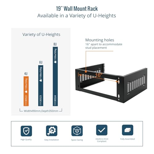 Tecmojo 4U Wall Mount Rack,4U Rack 14 inch Depth,19\" Network Rack for Shallow Server and IT Equipment, Network Switches,Patch Panel Bracket,110lbs(50kg) Weight Capacity,Black