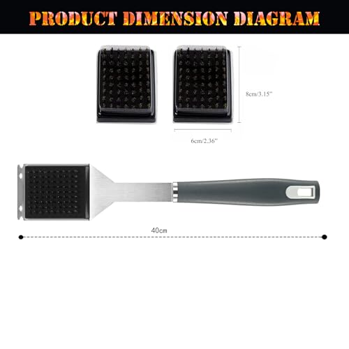 QH7 Stainless Steel Barbecue Brush, 2-in-1 Multi-Functional Stainless Steel Grill Brush with Scraper, Includes Two Replacement Brush Heads, Deep Cleaning - Image 2