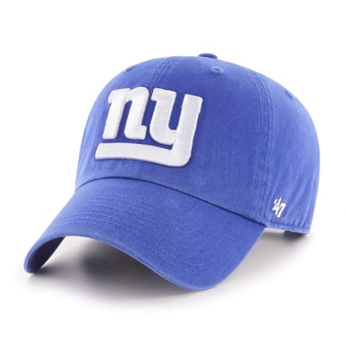 47 NFL Unisex Adult Clean Up Primary Logo Adjustable Hat Cap One Size (US Alpha One Size New York Giants - Blue New York Giants)