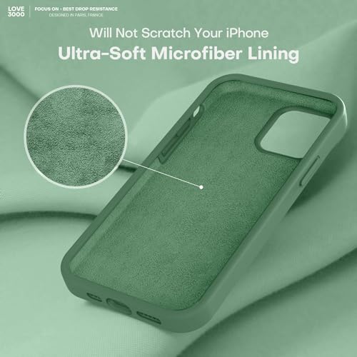 Image of LOVE 3000 Designed for iPhone 12 Case /iPhone 12 Pro Case, Premium Silicone with [Soft Anti-Scratch Microfiber Lining] Shockproof Protective Phone Case for Men Women Girls 6.1 inch, Green