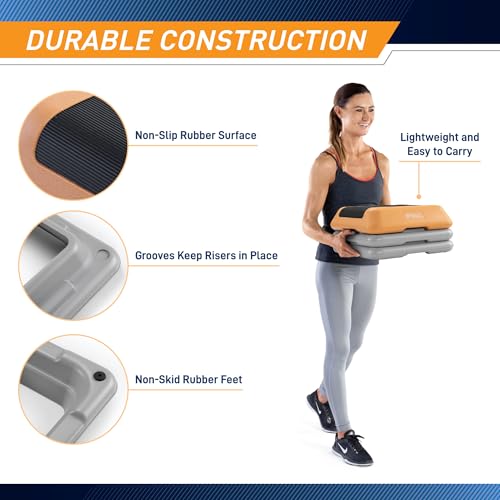 Circuit Fitness by Marcy 16 x 16 inches Adjustable Height Aerobic Step Platform with 2 Risers, Non-Slip Rubber Surface, Home Exercise Fitness Training, Peach Fuzz, STEP-PEACH01-2R by MARCY - Image 5